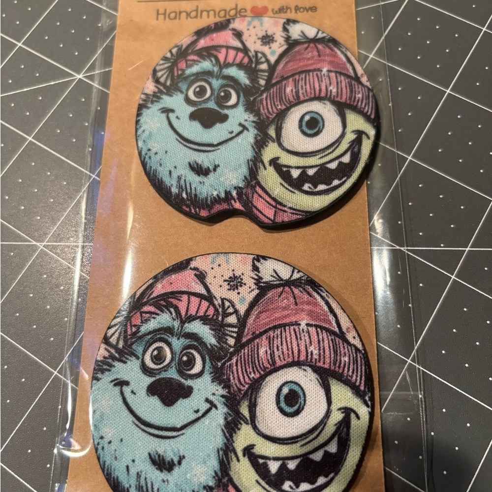 Handmade Kids Cartoon Character car coasters. Handmade. Monsters